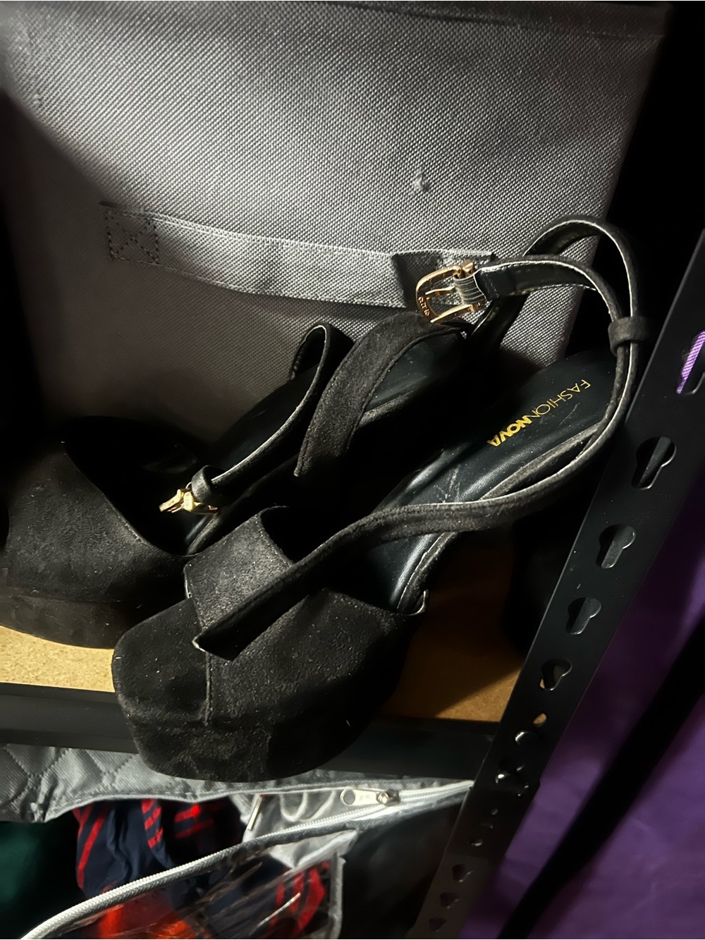 Fashion Nova Black Suede Platform Ankle Strap Heels